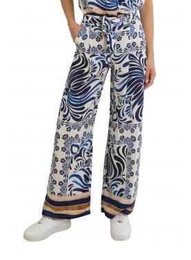 Pantalone  palazzo in viscosa con fascia fantasia 